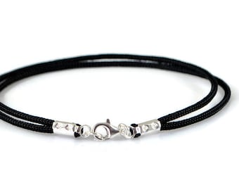 PARACORD BRACELET - Black Cord Bracelet Mens Bracelet Sterling Silver Clasp Mens Simple Bracelet Rope Bracelet Minimal Jewelry Man Gift