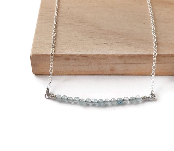 Aqua Jade Bar Necklace Sterling Silver Healing Crystal Etsy