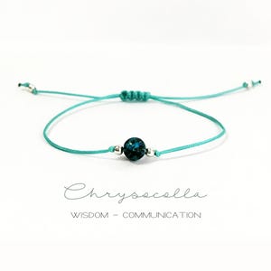 Bracelet réglable en forme de chrysocolle avec carte de signification - Perles en argent sterling 925 - Cadeau sagesse pour homme et femme