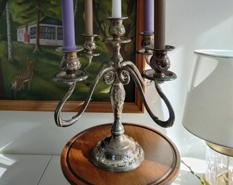 Vintage Godinger 5 Candle Silverplate Candelabra  13 Inch Tall x 13.5 Inch Wide