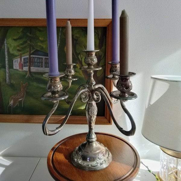 Vintage Godinger 5 Candle Silverplate Candelabra  13 Inch Tall x 13.5 Inch Wide