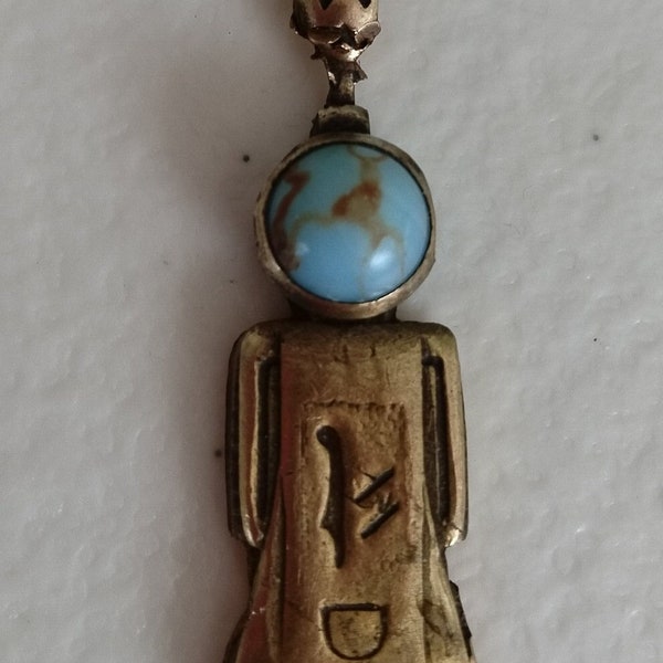 Southwest Style Kachina Doll Pendant, Turquoise, Brass?