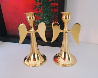 Vintage Brass Miniature Angel Candle Holders Christmas Decor 4"