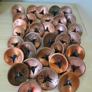 MCM 50's copper concave drawer cabinet pulls with star details lot 33
