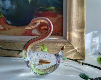 Vintage Glass and Brass Swan Table Decor, Cottage Core