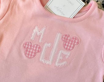 Monogram Disney Minnie Mouse Applique / Embroidery Bubble Sleeve Shirt Custom Monogramed Personalized T-shirt