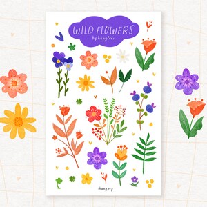 野生の花 | ステッカーシート、スクラップブッキングステッカー、コテージコアデコレーション、かわいいステッカー、プランナーステッカー、バレットジャーナルステッカー