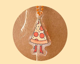 Pizzasleutelhanger | Leuk pizzapersonage | Pizza peperoni | Sleutelhanger | Sleutelaccessoires | Acryl bedelsleutelhanger | Dubbelzijdig | Pizzaliefhebber