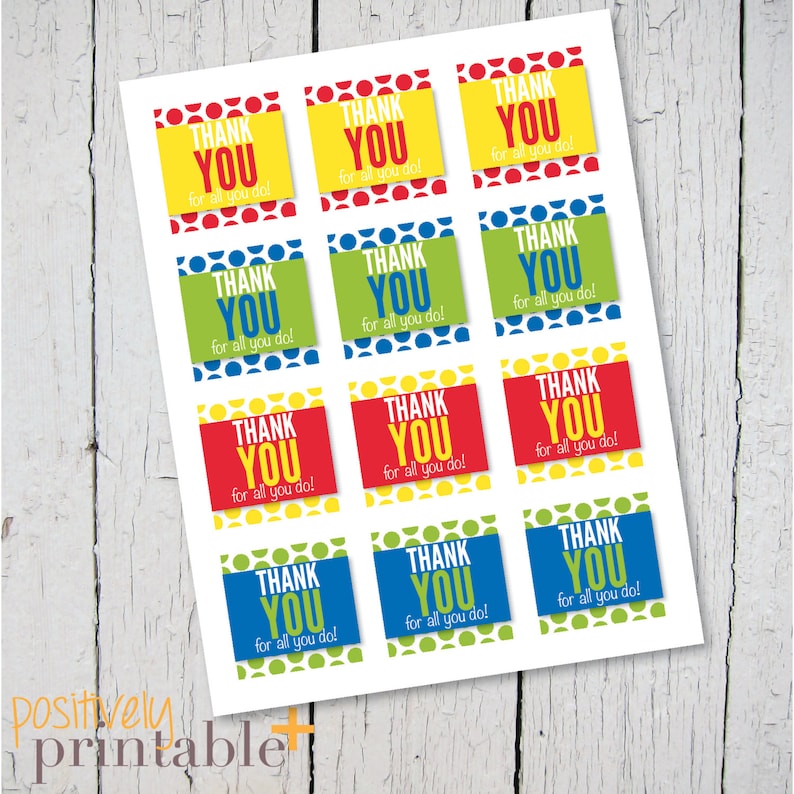 Printable Stickers Thank You For All You Do Cupcake Toppers or Decorations