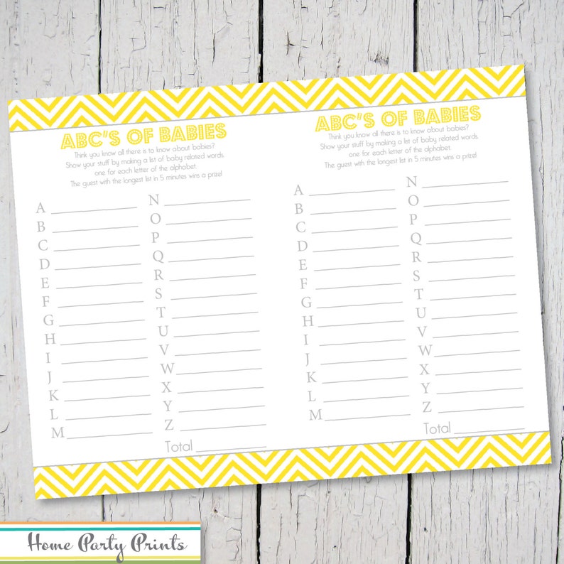 Yellow and Gray Baby Shower Printable Pack Printable Games | Etsy