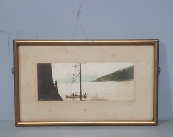 Framed Japanese Boat On A Lake Photograph