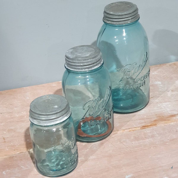 1 Half gallon, 1 Quart and 1 pint  Mason Jar, Original, Vintage