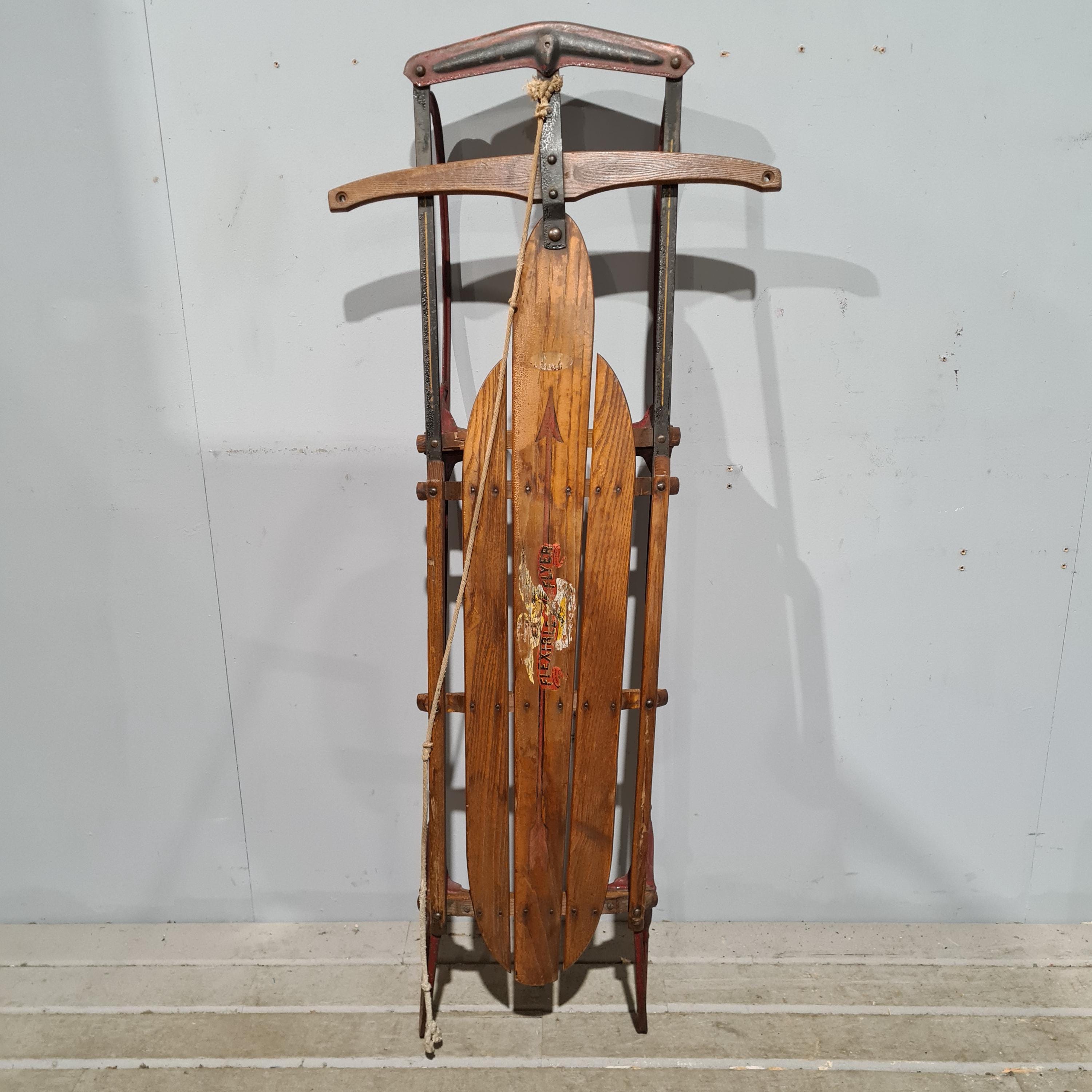 Flexible Flyer アメリカヴィンテージ 木製ソリ Flexible Flyer III 3 Wooden Sled Red Metal Rails Vintage 48
