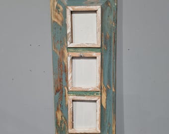 Rustic Wooden Triple Picture Frame Green And White