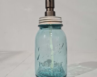 Ball Mason Blue Jar Recycled Soap Dispenser Pump Vintage