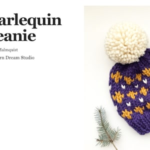 KNITTING PATTERN // Harlequin Beanie // Colorwork Fair Isle Knit Hat Pattern