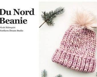 KNITTING PATTERN // Du Nord Beanie // Ribbed Fold Brim Winter Hat