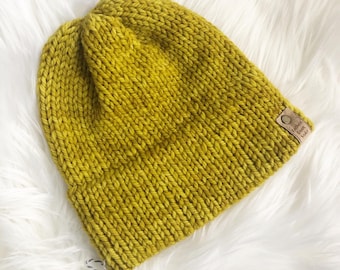 Luxury CABIN LIFE BEANIE / Merino Wool / Double Brim / Winter Hat / Knit Hat / Yellow Ochre