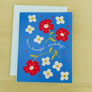 Haben Sie einen schönen Geburtstag Folk Bunte Blumen Geburtstags-Gruß-Karte 4,25 in von 5,5 in