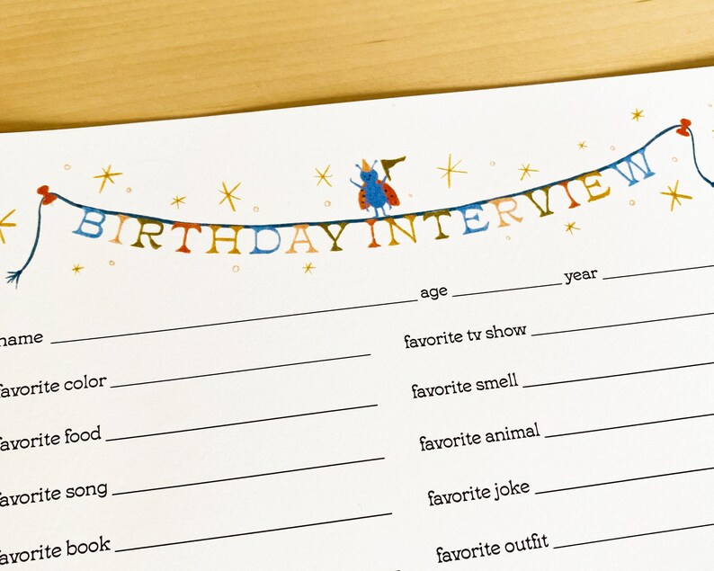 Kids' Birthday Interview Printable Digital Download With Colorful Cute ...