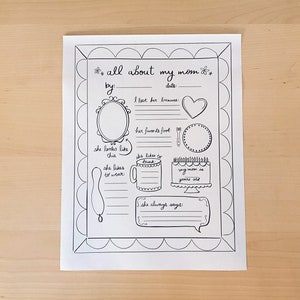 Página para colorir e atividades para imprimir Tudo sobre minha mãe | Atividade para o Dia das Mães | Presente para mamãe | Download digital tamanho carta 8,5x11