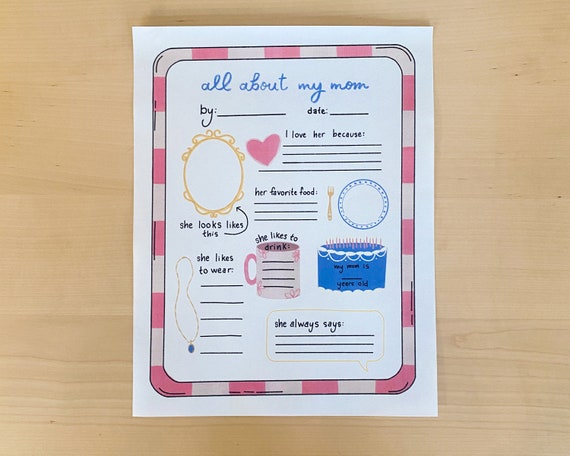 All About My Mom Printable | Mother’s Day Activity | Gift for Mom | Letter Size 8.5x11 Digital Download