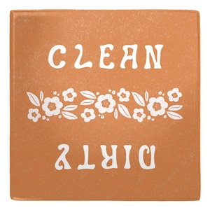 Reversible Clean Dirty Dishwasher Magnet – Retro Floral Kitchen Decor, Terracotta Orange Magnet for Dishwasher, Vintage Kitchen Organization
