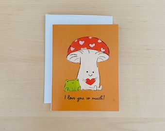 Pilz Frosch Liebe Grußkarte: 'I Love You So Mush'