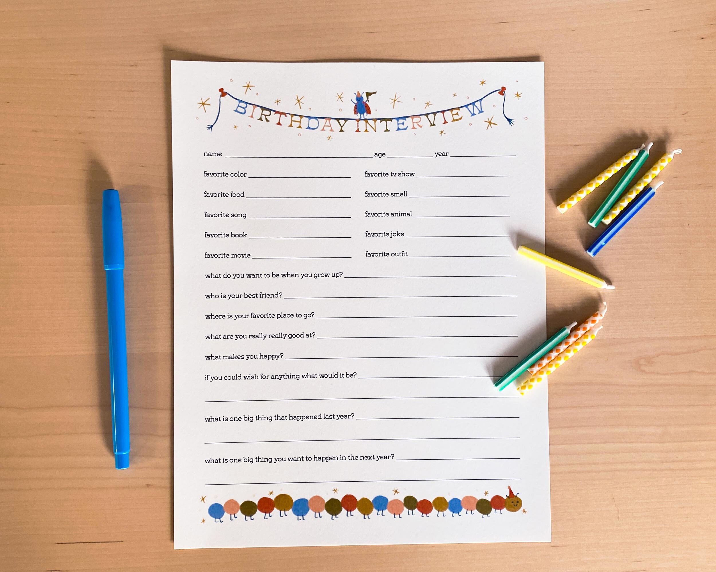 Kids' Birthday Interview Printable Digital Download With Colorful Cute ...