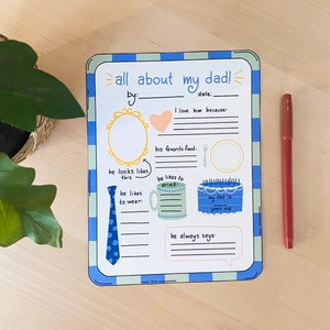 Página imprimible del Día del Padre: Todo sobre mi papá. Página de actividades del Día del Padre. Regalo para papá. Tamaño carta 8.5x11. Descarga digital.