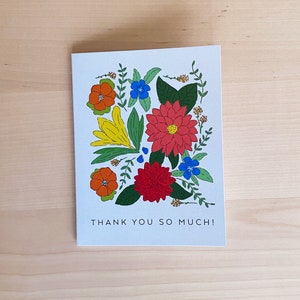 Bunte Blumen Vielen Dank Karte | Danke Grußkarte | Künstlerische Illustrierte Karten | 4,25 Zoll von 5,5 Zoll, Set von 5 oder 1
