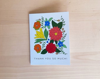 Tarjeta de agradecimiento con flores de colores: ilustración artística (10,8 x 14 cm)