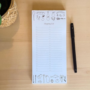 Shopping List Magnetic Notepad With Hand-Drawn Food Illustrations White Background Refrigerator Listpad for Groceries