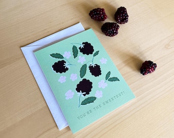 You’re the Sweetest! Blackberries Illustrated Greeting Card |  4.25 in by 5.5 in, Set of 5 or 1