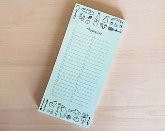 Shopping List Magnetic Notepad With Hand-Drawn Food Illustrations Green Refrigerator Listpad for Groceries