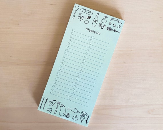 Shopping List Magnetic Notepad With Hand-Drawn Food Illustrations Green Refrigerator Listpad for Groceries