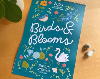 2026 Illustrated "Birds & Blooms" - Birth Month Flowers and Birds Wall Calendar | Free US Shipping