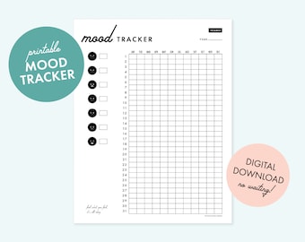 Mood Tracker Printable Aesthetic Monthly & Yearly Mental Health Daily Happiness Tracker 8.5x11 Digital Download