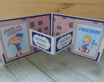 Handmade Accordian Fold FREEDOM Red, White and Blue Patriotic Greeting Card