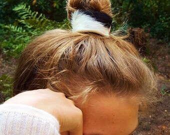 Black And White Leather Hair Tie Hair Accessories Elastic Etsy