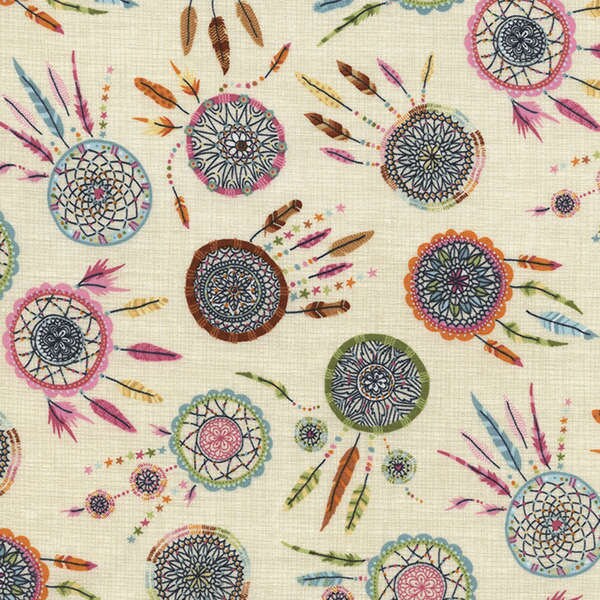 Cream Dreamcatchers Fabric Yardage. Under the Stars Collection Timeless Treasures. Cotton Quilt Weight Fabric. Native American Art Fabric.