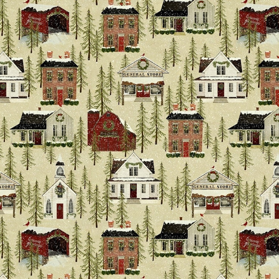 Snow Village FabricBenartexChristmas FabricCountry Etsy