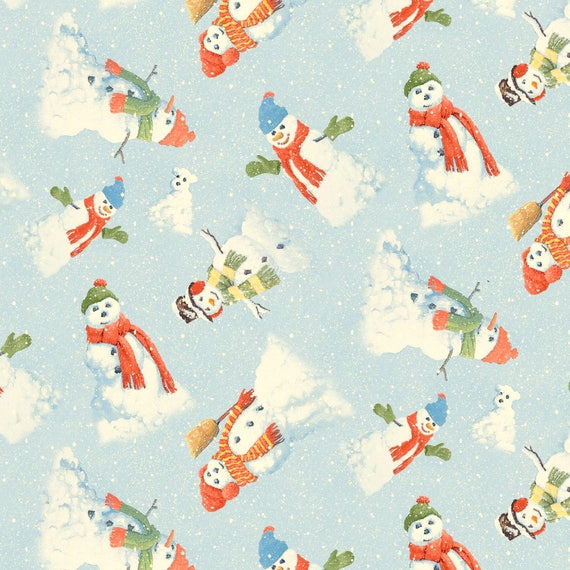 pix Blue Snowman Fabric etsy