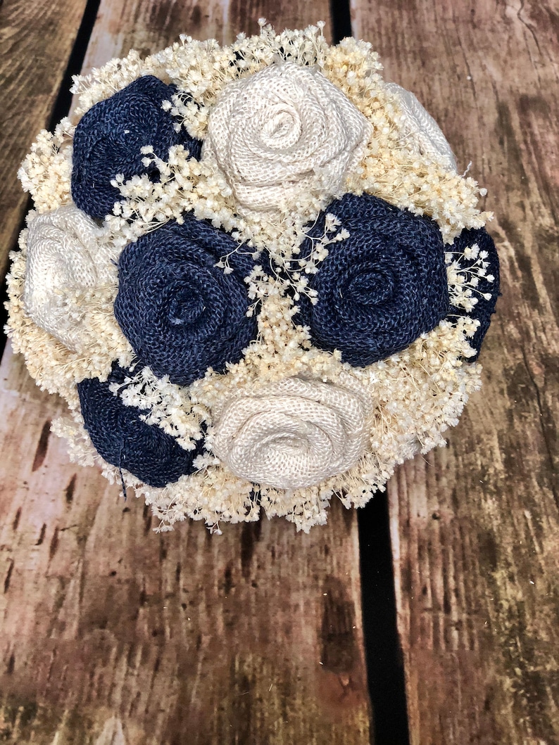 Burlap Wedding Bouquets Wedding Bouquets MiniBudget Wedding Bouquets in Navy /& Ivory : Bridesmaids Bouquets Rustic Bouquets Bouquets