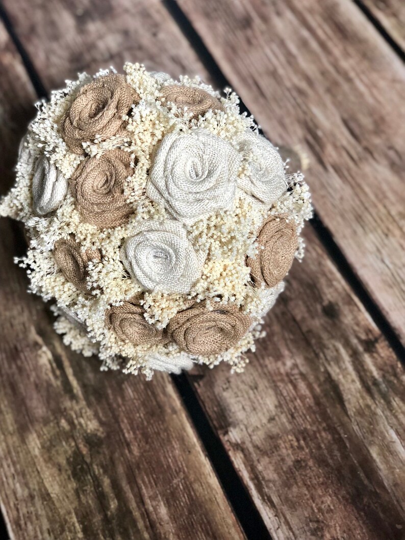 Burlap Bouquet Burlap Bridal Bouquet in BurlapIvory Rustic Wedding Bouquet Rustic Bouquet Wedding Bouquet Choose Size Burlap Flowers