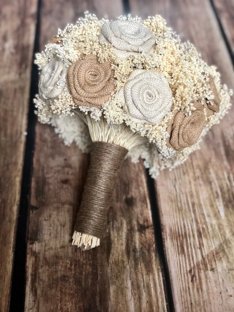 Burlap Bouquet Burlap Bridal Bouquet in BurlapIvory Rustic Wedding Bouquet Rustic Bouquet Wedding Bouquet Choose Size Burlap Flowers