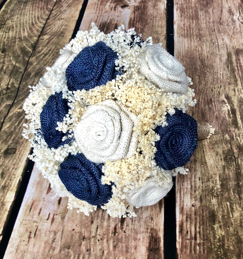 Burlap Wedding Bouquets Wedding Bouquets MiniBudget Wedding Bouquets in Navy /& Ivory : Bridesmaids Bouquets Rustic Bouquets Bouquets