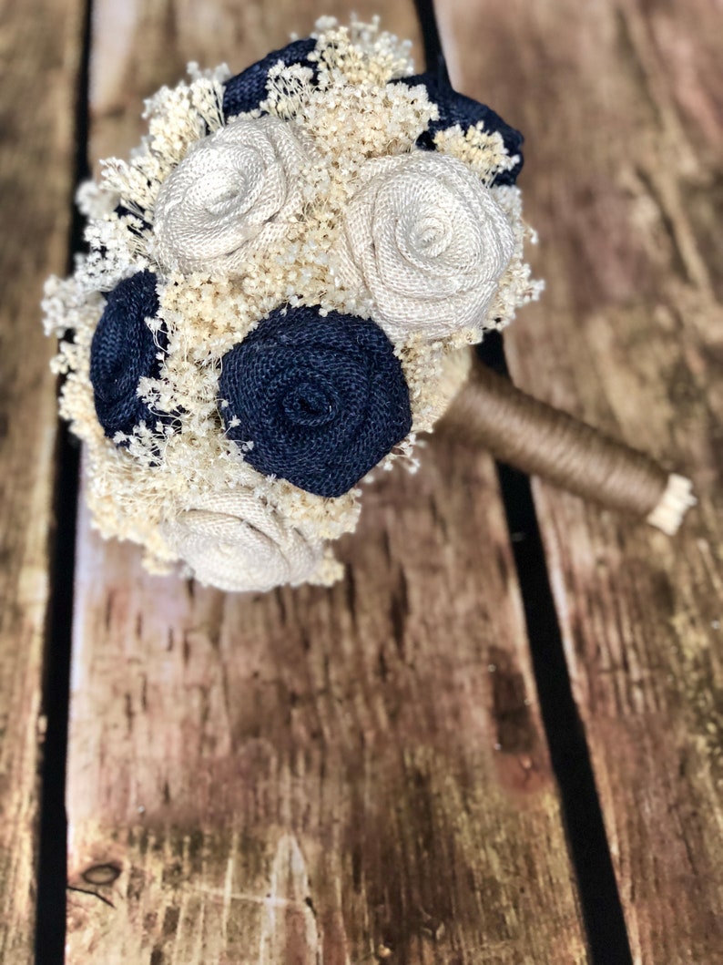 Burlap Wedding Bouquets Wedding Bouquets MiniBudget Wedding Bouquets in Navy /& Ivory : Bridesmaids Bouquets Rustic Bouquets Bouquets