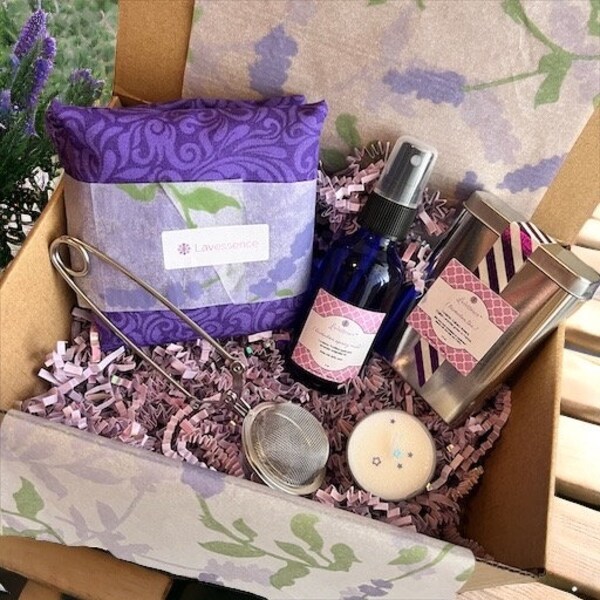 Lavender Relax Gift Set with Eye Pillow, Pillow Mist, Candles and Tea