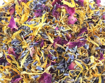 Calendula, Rose and Lavender flowers, flower confetti, flower toss, wedding toss